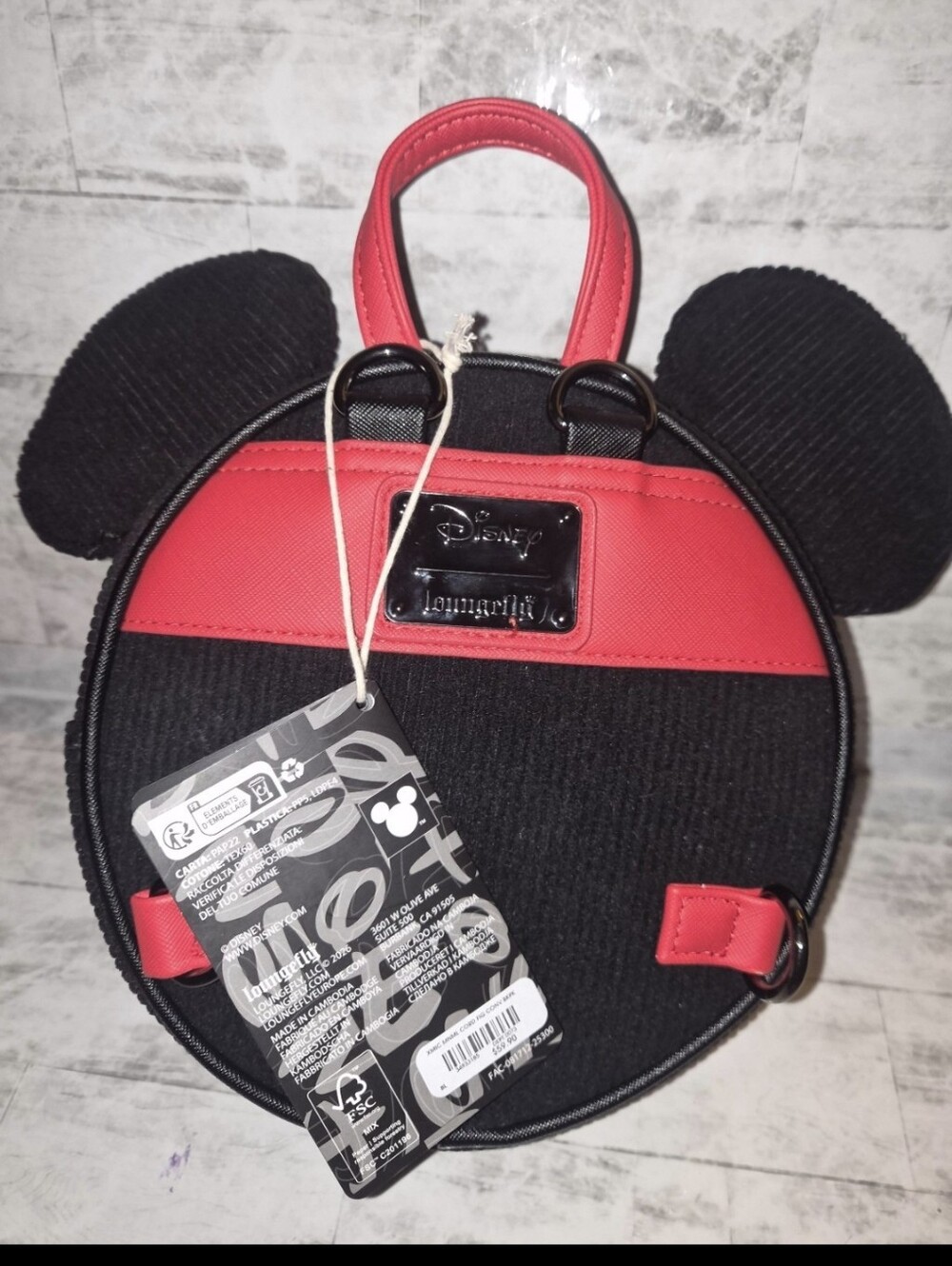 Loungefly Disney Mickey Mouse Corduroy Convertible Mini Backpack
